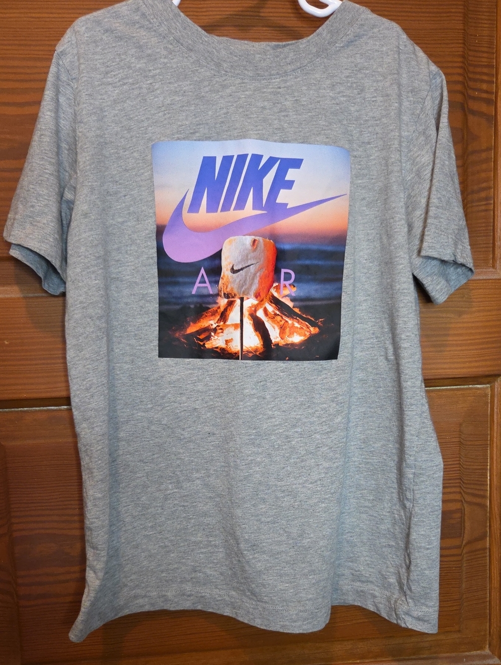 Nike Air Gray Short Sleeve Tee with Sunset Marshmallow Graphic